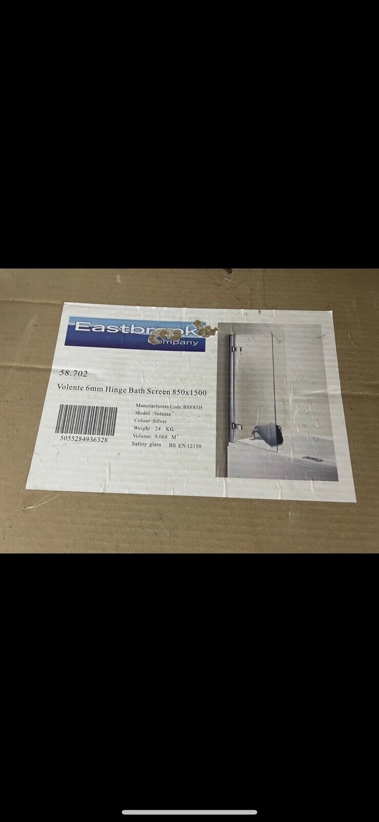 Eastbrook Beaufort Volente Hinged Bath Screen 850x1500